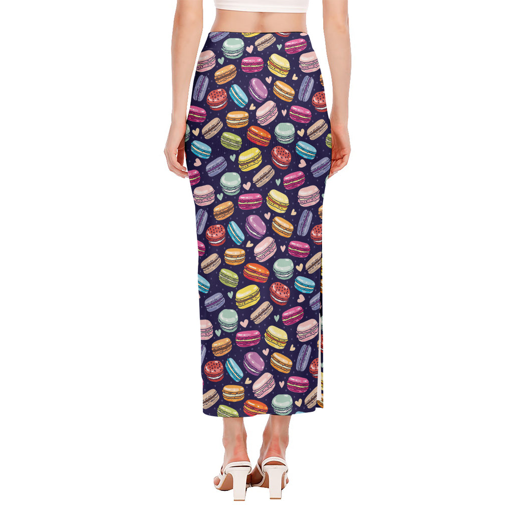 Cute Macarons Pattern Print Side Slit Maxi Skirt