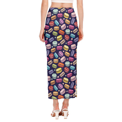 Cute Macarons Pattern Print Side Slit Maxi Skirt