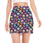 Cute Macarons Pattern Print Side Slit Mini Skirt