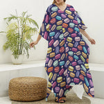 Cute Macarons Pattern Print Silk V-Neck Kaftan Dress