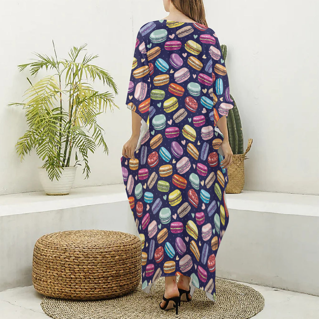 Cute Macarons Pattern Print Silk V-Neck Kaftan Dress