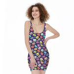 Cute Macarons Pattern Print Sleeveless Bodycon Dress