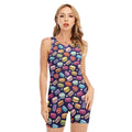 Cute Macarons Pattern Print Sleeveless One Piece Swimsuit