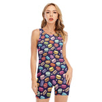 Cute Macarons Pattern Print Sleeveless One Piece Swimsuit