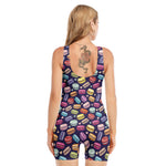 Cute Macarons Pattern Print Sleeveless One Piece Swimsuit