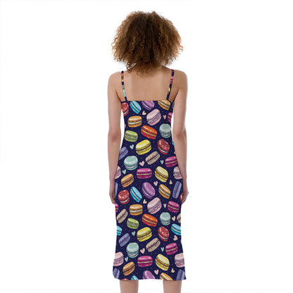 Cute Macarons Pattern Print Slim Fit Midi Cami Dress