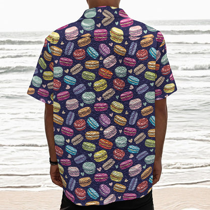 Cute Macarons Pattern Print Textured Short Sleeve Shirt