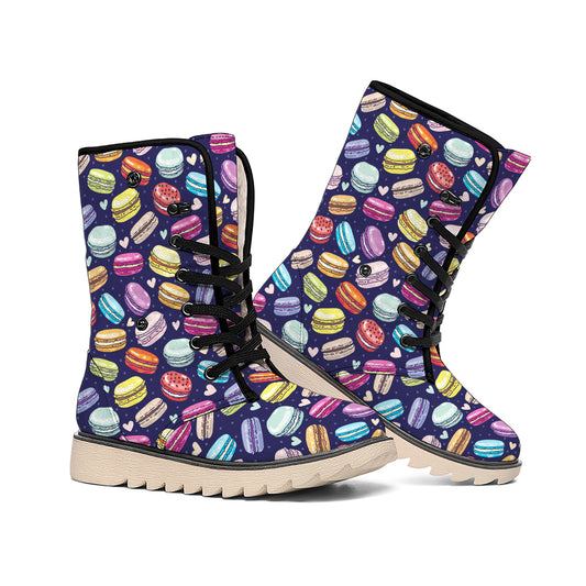 Cute Macarons Pattern Print Winter Boots