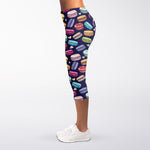 Cute Macarons Pattern Print Women's Capri Leggings