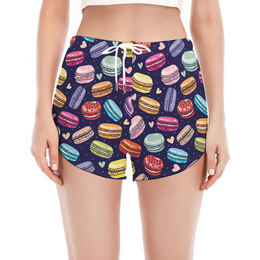 Cute Macarons Pattern Print Women's Split Running Shorts