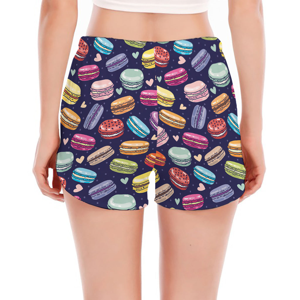 Cute Macarons Pattern Print Women's Split Running Shorts