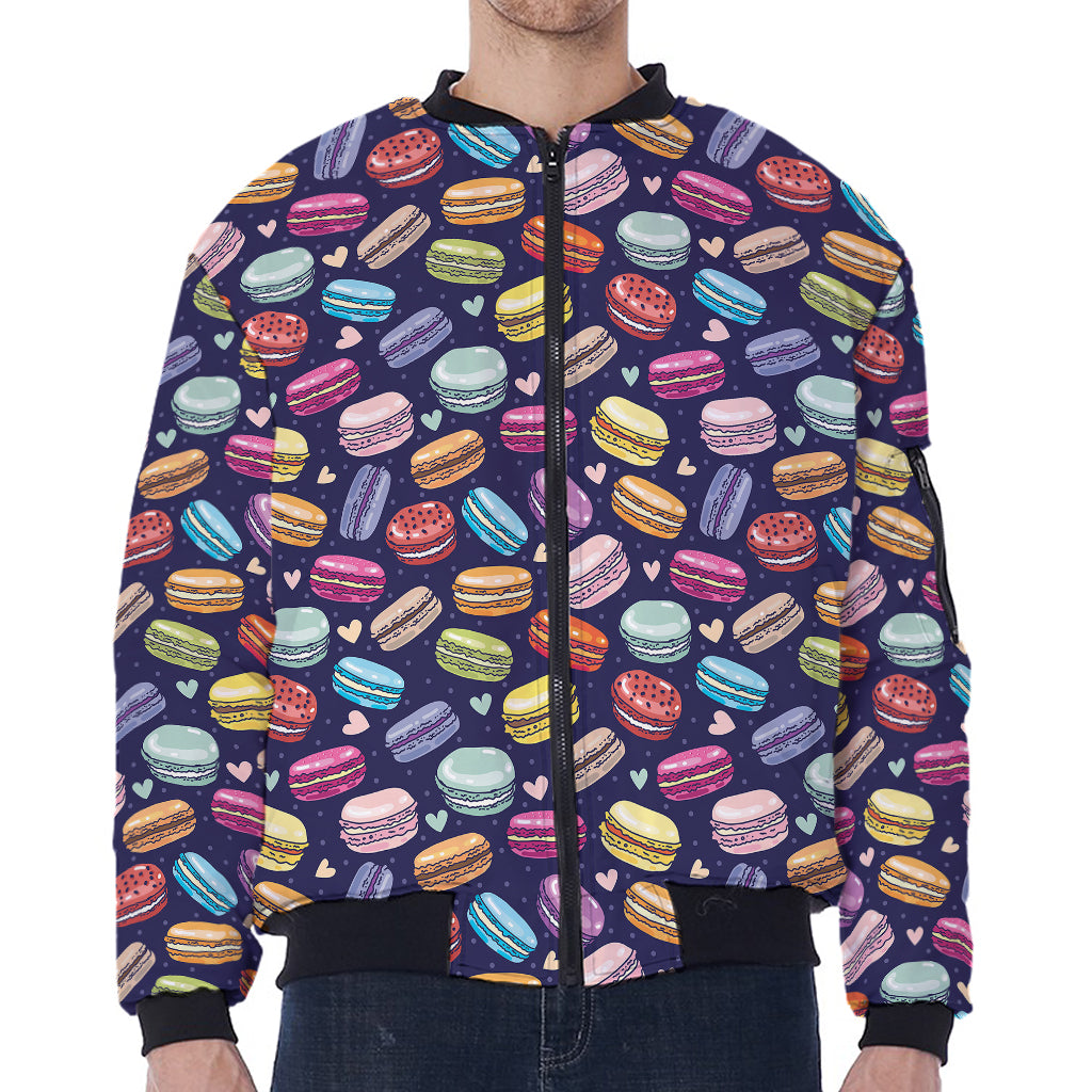 Cute Macarons Pattern Print Zip Sleeve Bomber Jacket
