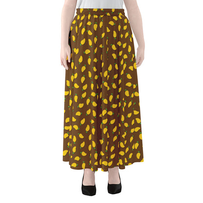 Cute Mango Pattern Print Chiffon Maxi Skirt