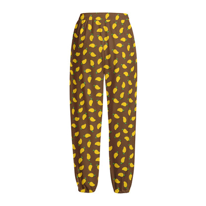 Cute Mango Pattern Print Fleece Lined Knit Pants