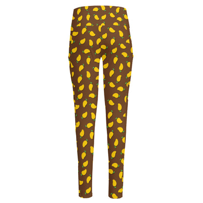 Cute Mango Pattern Print High-Waisted Pocket Leggings