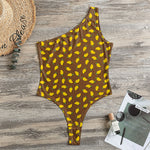Cute Mango Pattern Print One Shoulder Bodysuit