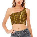 Cute Mango Pattern Print One Shoulder Crop Top