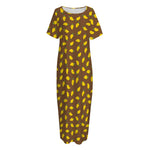 Cute Mango Pattern Print Short Sleeve Long Nightdress