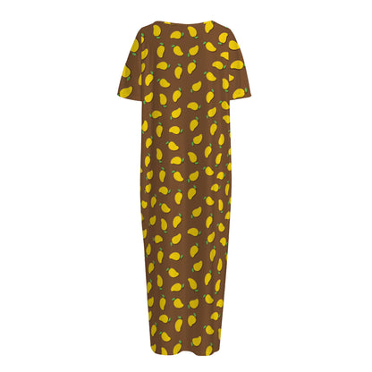 Cute Mango Pattern Print Short Sleeve Long Nightdress