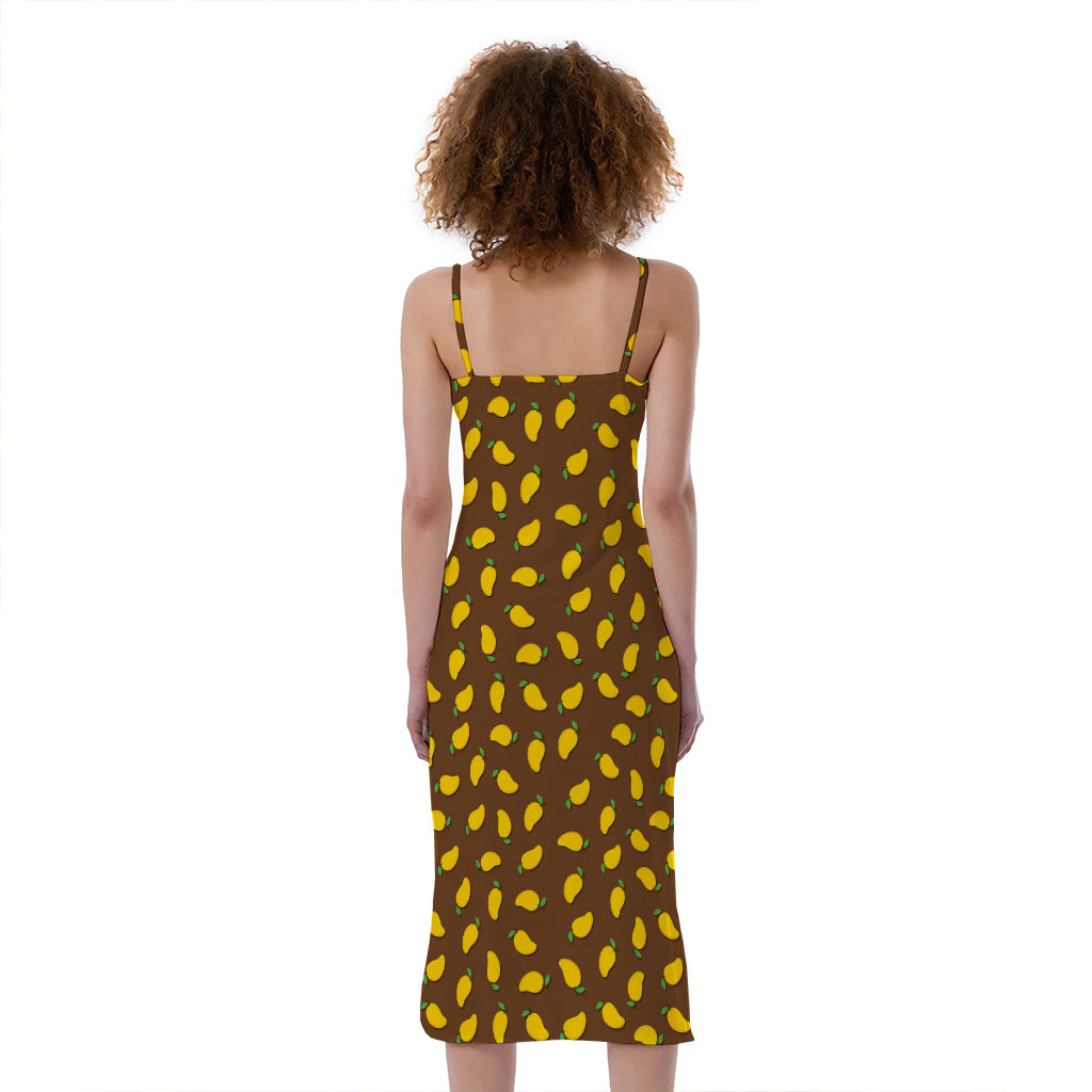 Cute Mango Pattern Print Slim Fit Midi Cami Dress