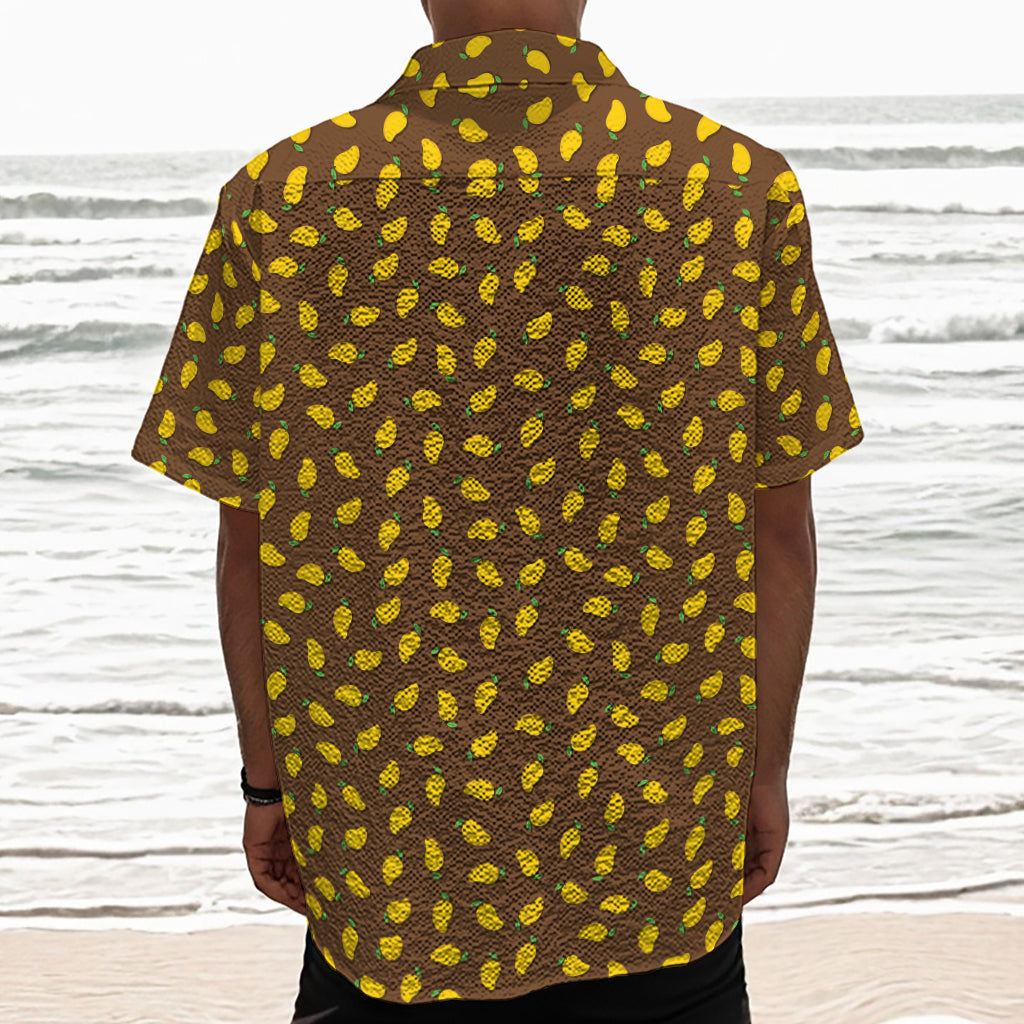 Cute Mango Pattern Print Textured Short Sleeve Shirt