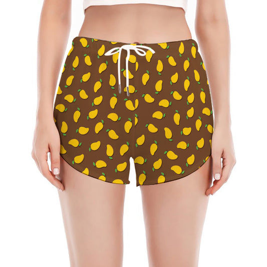 Cute Mango Pattern Print Women's Split Running Shorts