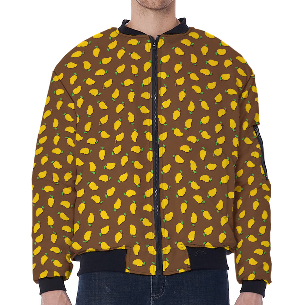 Cute Mango Pattern Print Zip Sleeve Bomber Jacket