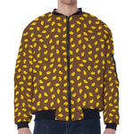 Cute Mango Pattern Print Zip Sleeve Bomber Jacket