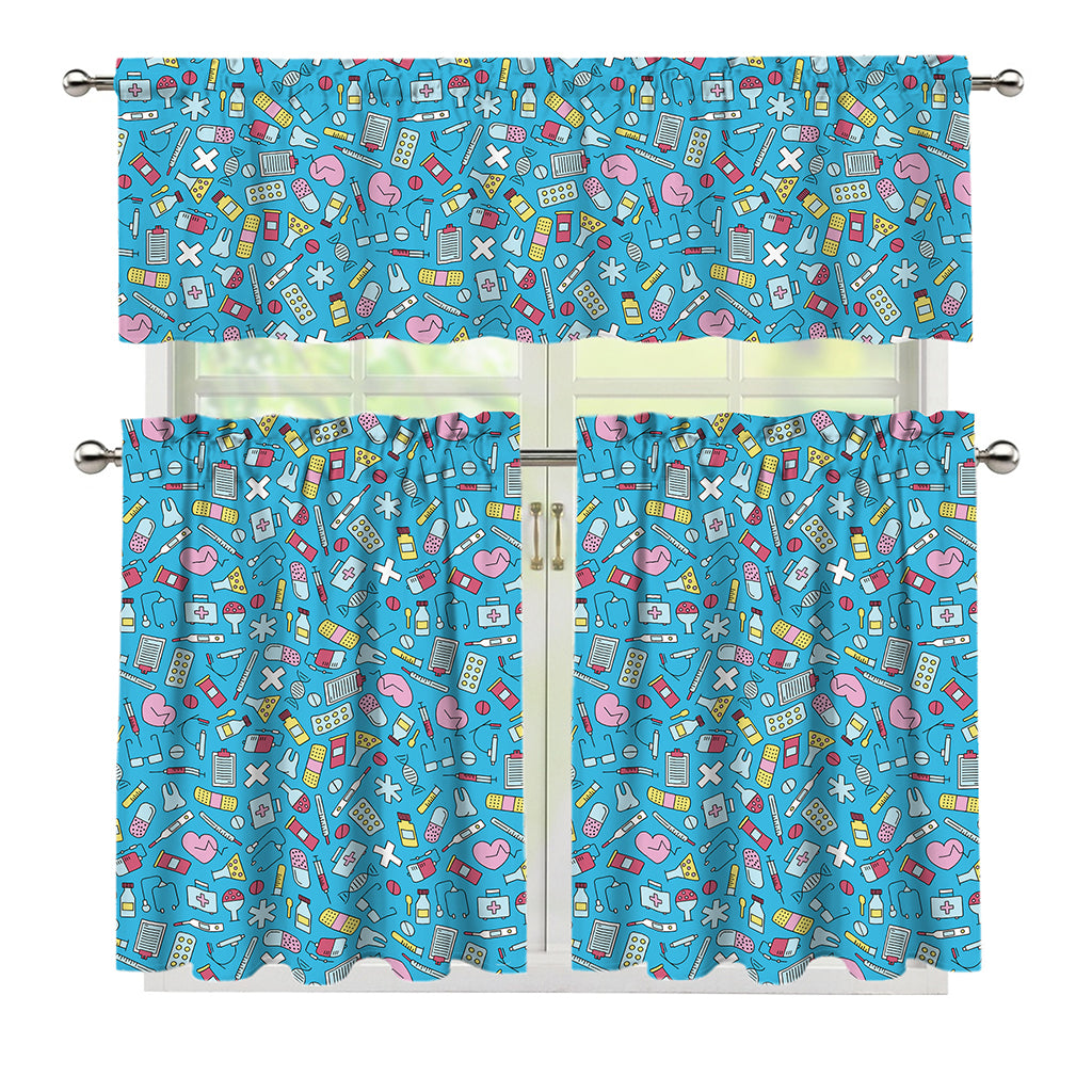 Cute Medical Pattern Print 3 Piece Kitchen Curtains