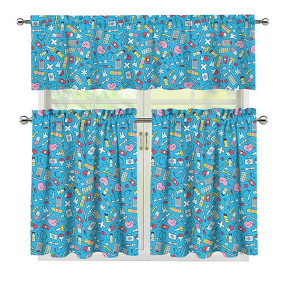 Cute Medical Pattern Print 3 Piece Kitchen Curtains