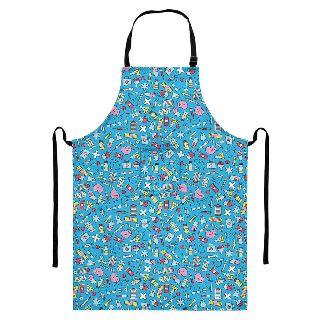 Cute Medical Pattern Print Bib Apron With Pocket