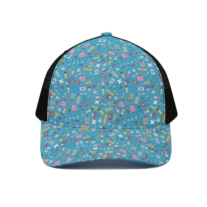 Cute Medical Pattern Print Black Mesh Trucker Cap