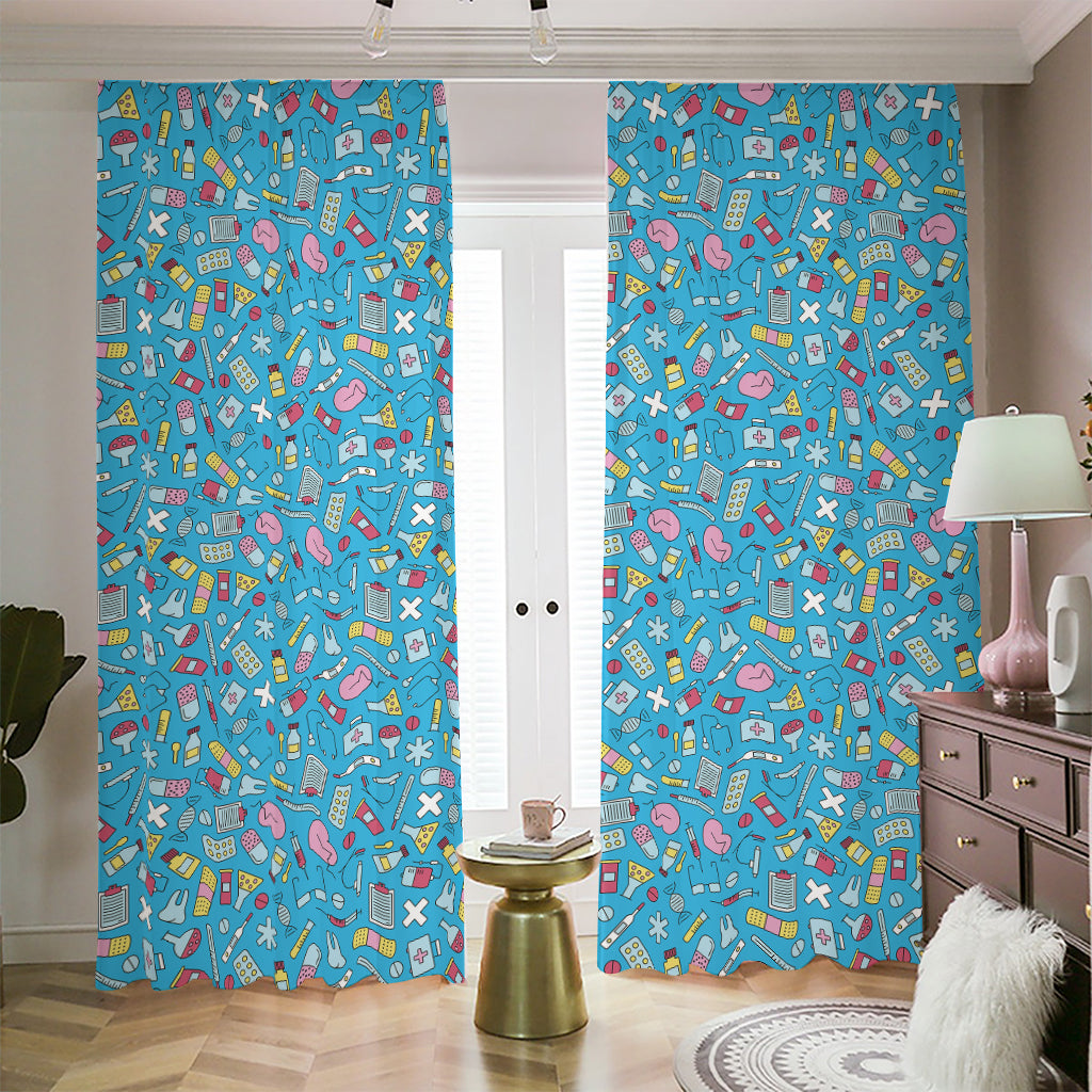 Cute Medical Pattern Print Blackout Pencil Pleat Curtains