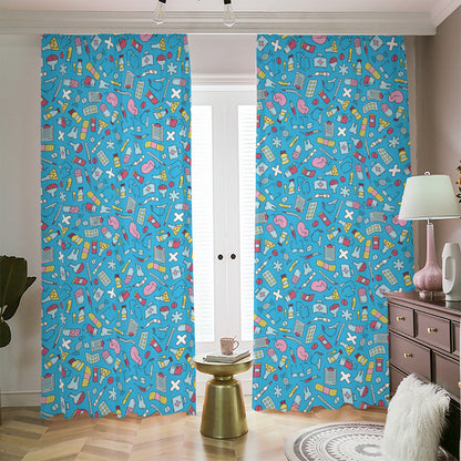 Cute Medical Pattern Print Blackout Pencil Pleat Curtains