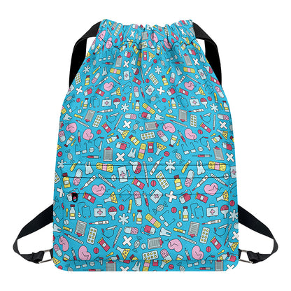 Cute Medical Pattern Print Drawstring Backpack
