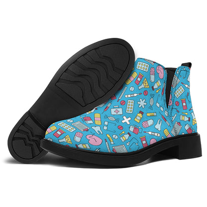 Cute Medical Pattern Print Flat Ankle Boots