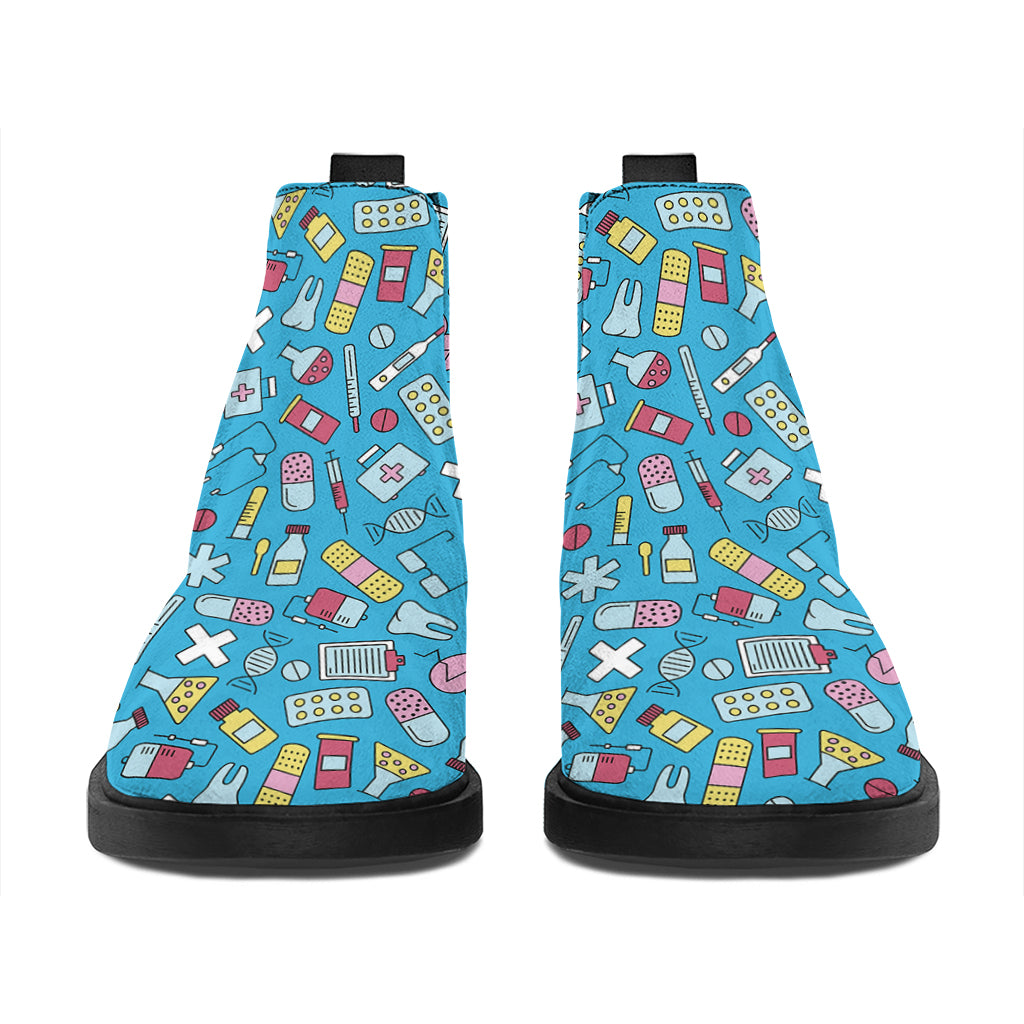 Cute Medical Pattern Print Flat Ankle Boots