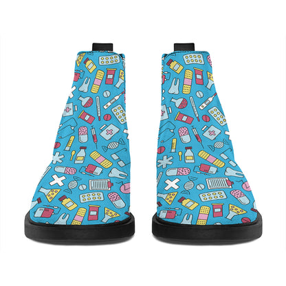 Cute Medical Pattern Print Flat Ankle Boots