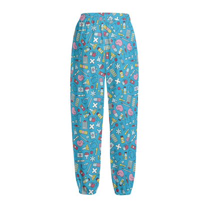 Cute Medical Pattern Print Fleece Lined Knit Pants