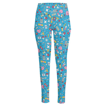Cute Medical Pattern Print High-Waisted Pocket Leggings