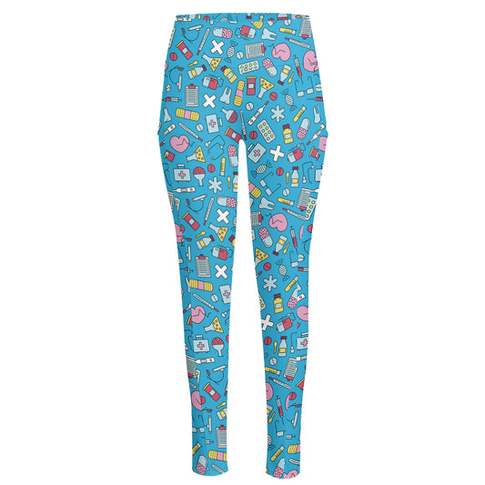 Cute Medical Pattern Print High-Waisted Pocket Leggings
