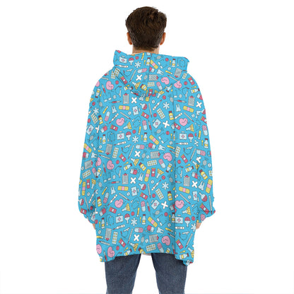 Cute Medical Pattern Print Hoodie Blanket