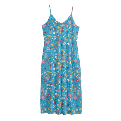 Cute Medical Pattern Print Jersey Midi Cami Dress