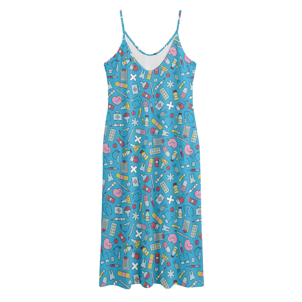 Cute Medical Pattern Print Jersey Midi Cami Dress