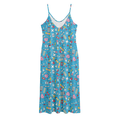 Cute Medical Pattern Print Jersey Midi Cami Dress