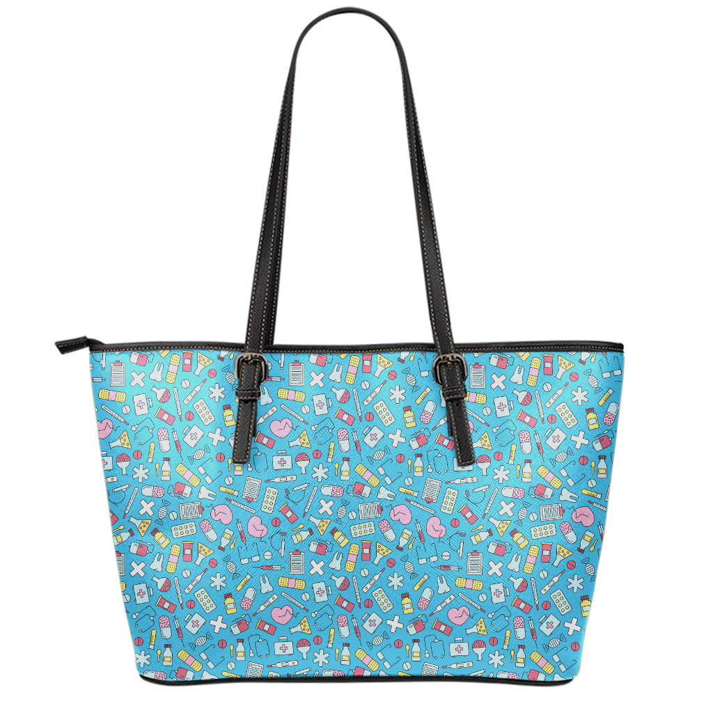 Cute Medical Pattern Print Leather Tote Bag