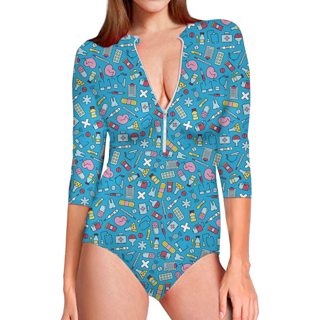 Cute Medical Pattern Print Long Sleeve Swimsuit