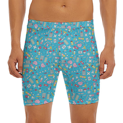 Cute Medical Pattern Print Men's Long Boxer Briefs