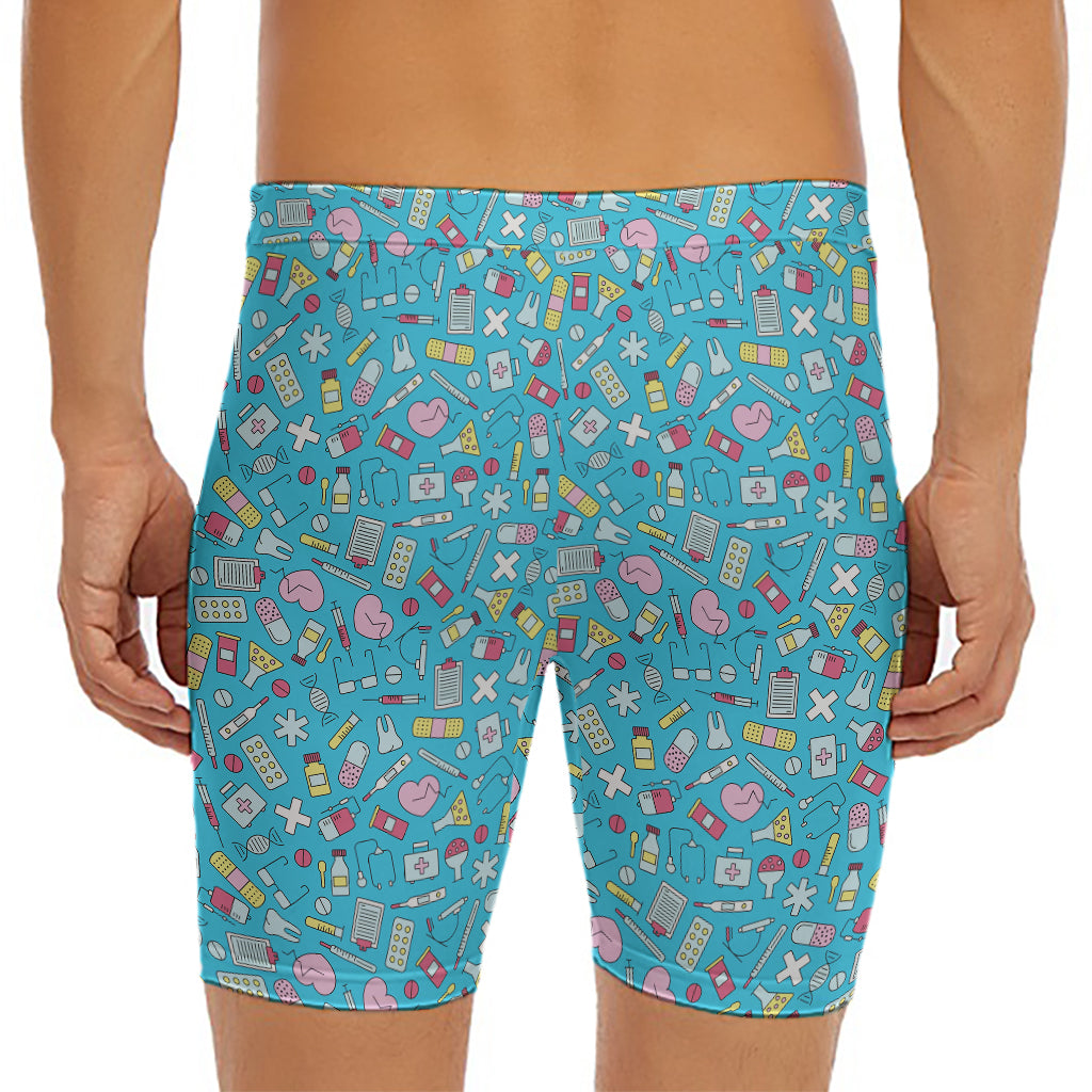 Cute Medical Pattern Print Men's Long Boxer Briefs