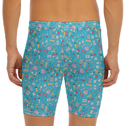 Cute Medical Pattern Print Men's Long Boxer Briefs